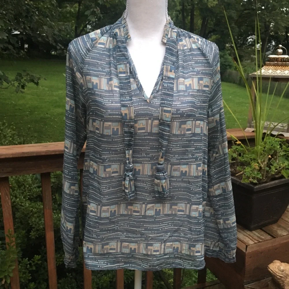 Calypso St. Barth Vintage Geometric Blouse Resort Lux Cottage Boho Festival Rare